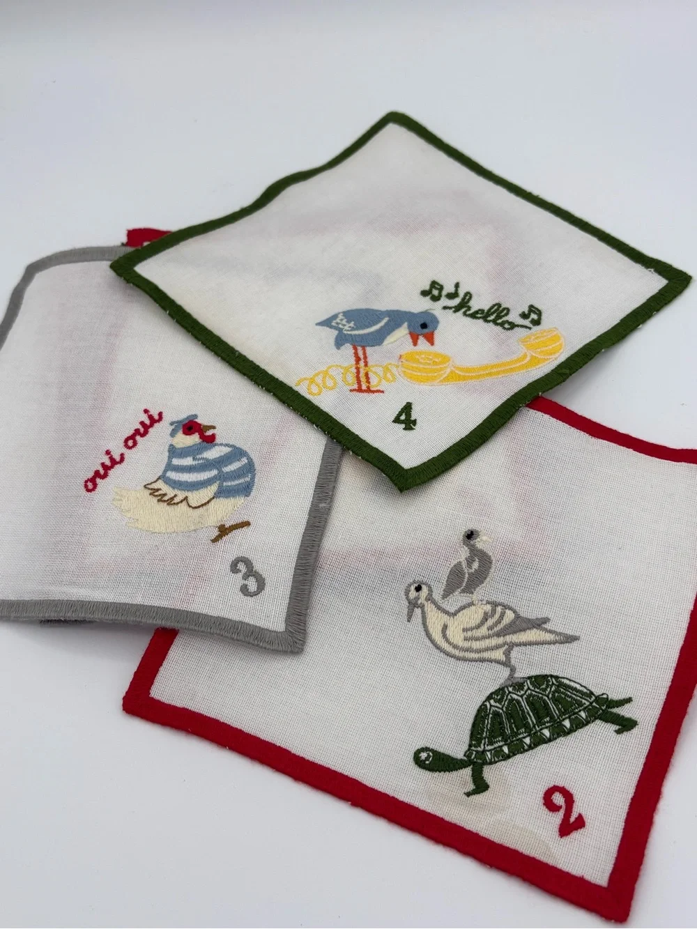 Vintage 12 Days of Christmas Embroidered Linen Blend Cocktail Napkins Set of 10